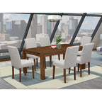East West Furniture Dining Table Set- a Wood Kitchen Table and 4 Doeskin Linen Fabric Dining Chairs, Natural (Pieces Options)