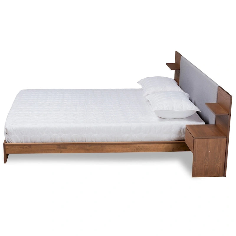 Modern Platform Storage Bed with Built-In Nightstands (Queen)