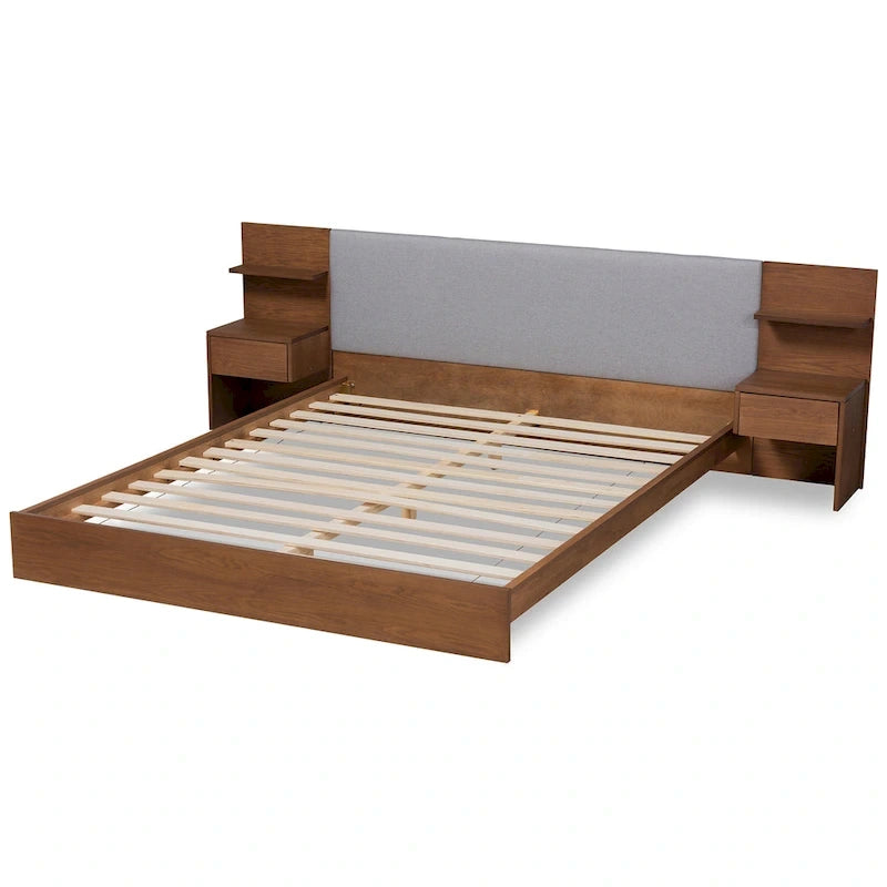 Modern Platform Storage Bed with Built-In Nightstands (Queen)