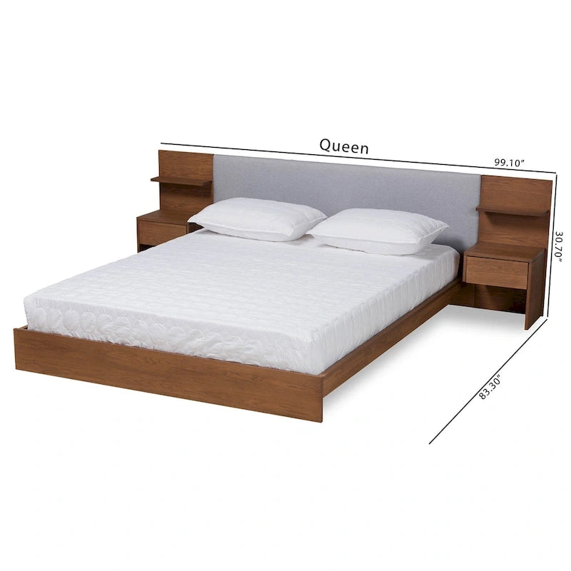 Modern Platform Storage Bed with Built-In Nightstands (Queen)