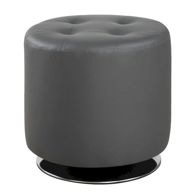 Pouf rond pivotant en similicuir avec siège capitonné, gris et noir