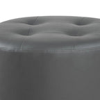 Pouf rond pivotant en similicuir avec siège capitonné, gris et noir
