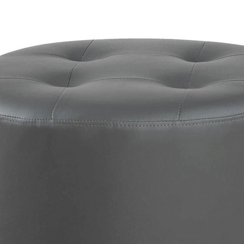 Pouf rond pivotant en similicuir avec siège capitonné, gris et noir