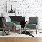 Olivia Farmhouse Faux Leather Accent Chair with Solid Wood Legs Sets of 2 by HULALA HOME