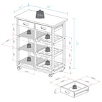 Solid Wood 4-Tier Rolling Kitchen Cart with Wine Rack and Drawer