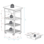 Solid Wood 4-Tier Rolling Kitchen Cart with Wine Rack and Drawer