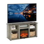 Furinno Jensen Fireplace TV Entertainment Center with Open Storage Compartment for TV up to 55 Inch