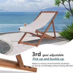 FDW Beach Sling Patio Chair for Relaxing, Foldable with Adjustable Height Made from Eucalyptus Wood with White Polyester