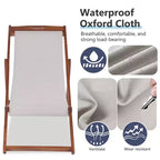 FDW Beach Sling Patio Chair for Relaxing, Foldable with Adjustable Height Made from Eucalyptus Wood with White Polyester