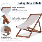 FDW Beach Sling Patio Chair for Relaxing, Foldable with Adjustable Height Made from Eucalyptus Wood with White Polyester