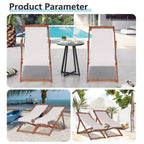 FDW Beach Sling Patio Chair for Relaxing, Foldable with Adjustable Height Made from Eucalyptus Wood with White Polyester