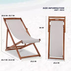 FDW Beach Sling Patio Chair for Relaxing, Foldable with Adjustable Height Made from Eucalyptus Wood with White Polyester