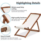 FDW Beach Sling Patio Chair for Relaxing, Foldable with Adjustable Height Made from Eucalyptus Wood with White Polyester