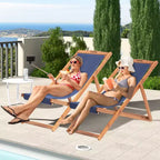 FDW Beach Sling Patio Chair for Relaxing, Foldable with Adjustable Height Made from Eucalyptus Wood with White Polyester