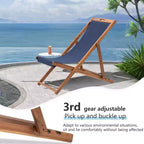 FDW Beach Sling Patio Chair for Relaxing, Foldable with Adjustable Height Made from Eucalyptus Wood with White Polyester