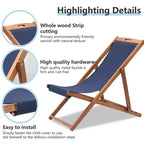 FDW Beach Sling Patio Chair for Relaxing, Foldable with Adjustable Height Made from Eucalyptus Wood with White Polyester