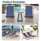 FDW Beach Sling Patio Chair for Relaxing, Foldable with Adjustable Height Made from Eucalyptus Wood with White Polyester
