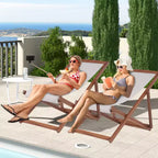 FDW Beach Sling Patio Chair for Relaxing, Foldable with Adjustable Height Made from Eucalyptus Wood with White Polyester