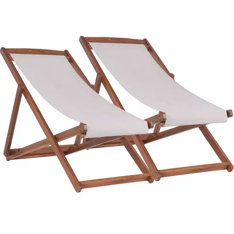 FDW Beach Sling Patio Chair for Relaxing, Foldable with Adjustable Height Made from Eucalyptus Wood with White Polyester