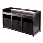 20.75 Dark Brown Black Storage Bench Three Foldable Fabric Basket