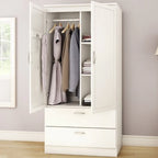 Armoire de chambre blanche avec 2 tiroirs pour le rangement des vêtements - 181 cm H x 90 cm L x 50 cm P