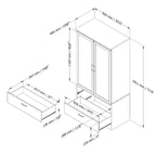 Armoire de chambre blanche avec 2 tiroirs pour le rangement des vêtements - 181 cm H x 90 cm L x 50 cm P