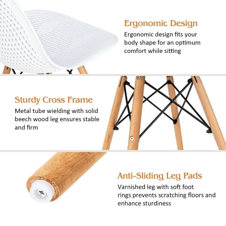 4 Pcs Modern Plastic Hollow Chair Set with Wood Leg - 22 x 18 x 32.5 (L x W x H)