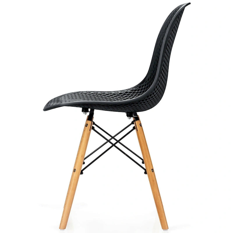 4 Pcs Modern Plastic Hollow Chair Set with Wood Leg - 22 x 18 x 32.5 (L x W x H)