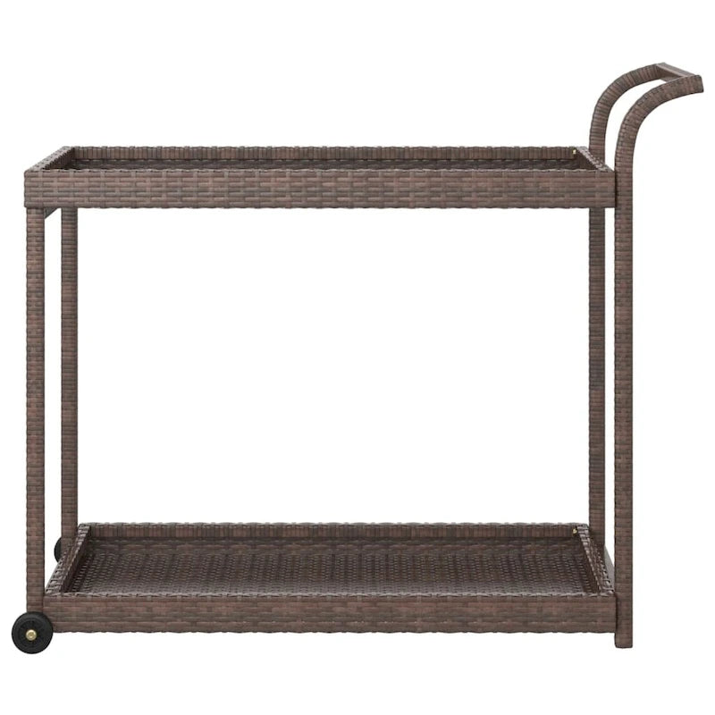vidaXL Outdoor Bar Cart 2-Tier Serving Cart Rolling Utility Cart PE Rattan - 39.4 x 17.7 x 32.7