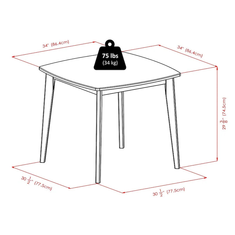 Dining Table, Walnut - 34.02 x 34.02 x 29.33 inches