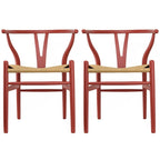 Set of 2 Natural Modern Wood Dining Chair With Back Y Arm Armchair Hemp Seat Home Restaurant Office Desk Work Kitchen