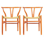 Set of 2 Natural Modern Wood Dining Chair With Back Y Arm Armchair Hemp Seat Home Restaurant Office Desk Work Kitchen