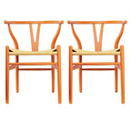 Set of 2 Natural Modern Wood Dining Chair With Back Y Arm Armchair Hemp Seat Home Restaurant Office Desk Work Kitchen