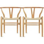 Set of 2 Natural Modern Wood Dining Chair With Back Y Arm Armchair Hemp Seat Home Restaurant Office Desk Work Kitchen