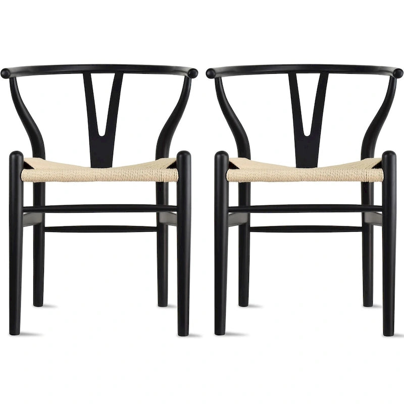 Set of 2 Natural Modern Wood Dining Chair With Back Y Arm Armchair Hemp Seat Home Restaurant Office Desk Work Kitchen