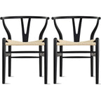 Set of 2 Natural Modern Wood Dining Chair With Back Y Arm Armchair Hemp Seat Home Restaurant Office Desk Work Kitchen