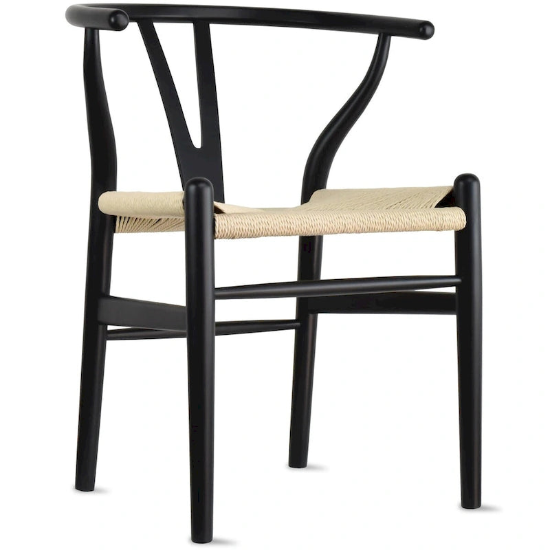 Set of 2 Natural Modern Wood Dining Chair With Back Y Arm Armchair Hemp Seat Home Restaurant Office Desk Work Kitchen