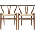 Set of 2 Natural Modern Wood Dining Chair With Back Y Arm Armchair Hemp Seat Home Restaurant Office Desk Work Kitchen
