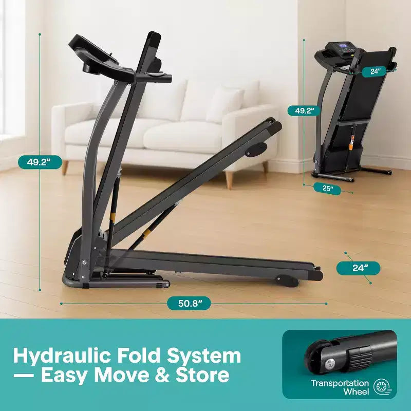SereneLife Folding Treadmill for Home  Compact, Space-Saving, Adjustable Speed with LCD Display and Built-in Programs