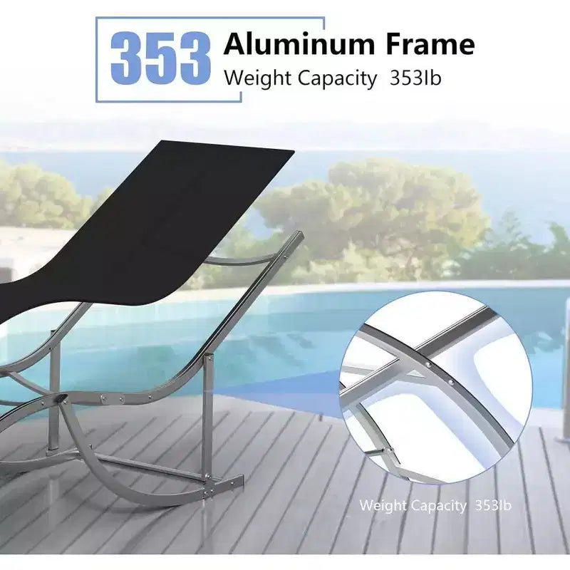 S-shaped Aluminum Recliner Set (2 pieces), 400 Pounds Load-bearing, Textilene Fabric, Waterproof and Breathable, for Outdoor Leisure,Gray