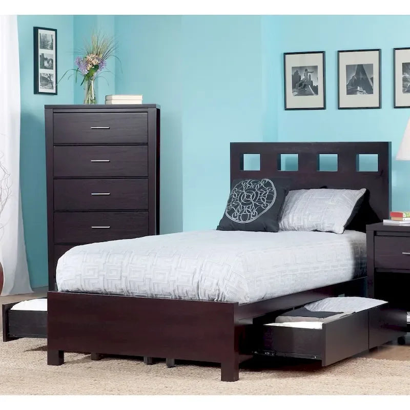 Rectangular Cutout Platform Storage Bed in Espresso
