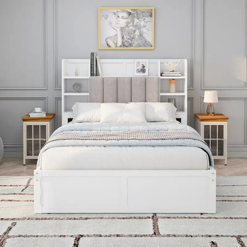 Multi-functional Full Size Bed with 4 Under-bed Portable Storage Drawers