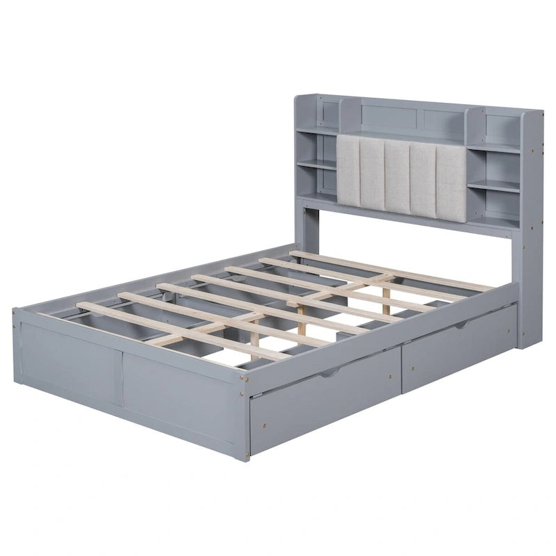 Multi-functional Full Size Bed with 4 Under-bed Portable Storage Drawers