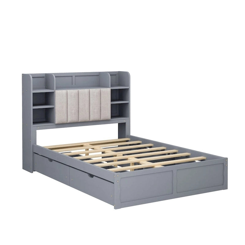 Multi-functional Full Size Bed with 4 Under-bed Portable Storage Drawers
