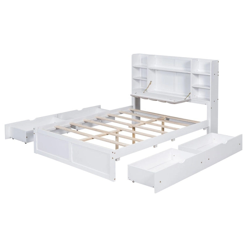 Multi-functional Full Size Bed with 4 Under-bed Portable Storage Drawers