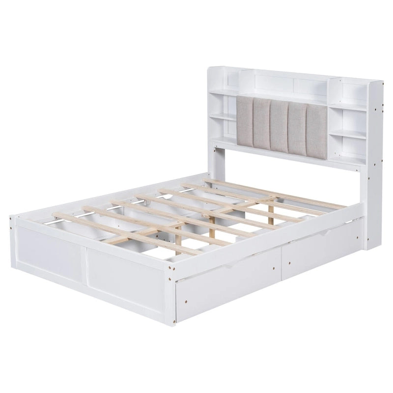 Multi-functional Full Size Bed with 4 Under-bed Portable Storage Drawers