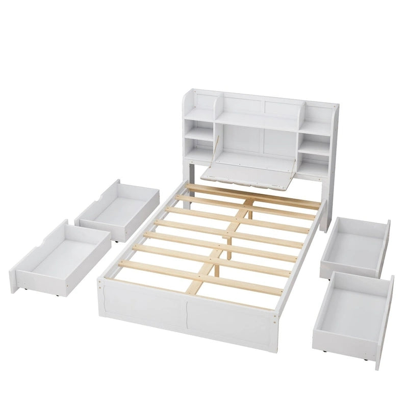 Multi-functional Full Size Bed with 4 Under-bed Portable Storage Drawers
