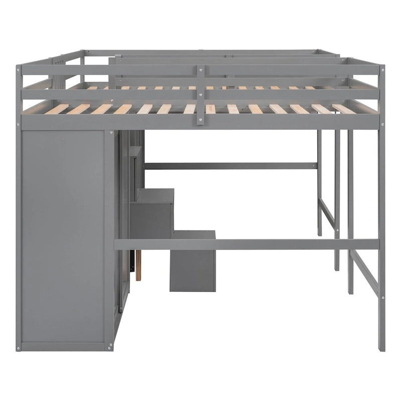 Double Twin Loft Beds with Wardrobes and Staircase