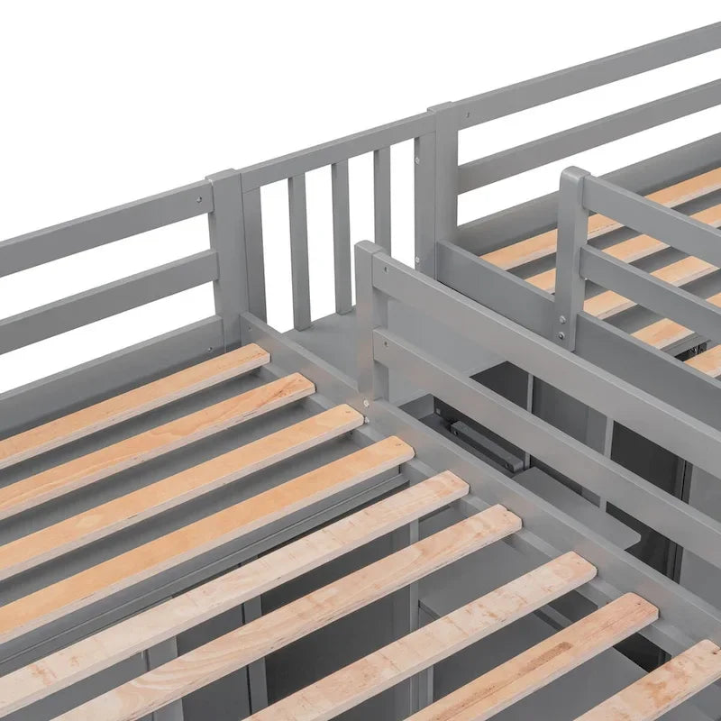 Double Twin Loft Beds with Wardrobes and Staircase