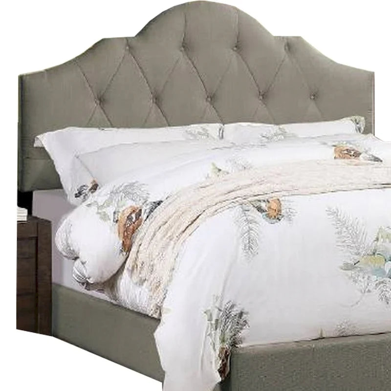 Upholstered King Size Bed with Tufted Adjustable Headboard, Gray Fabric